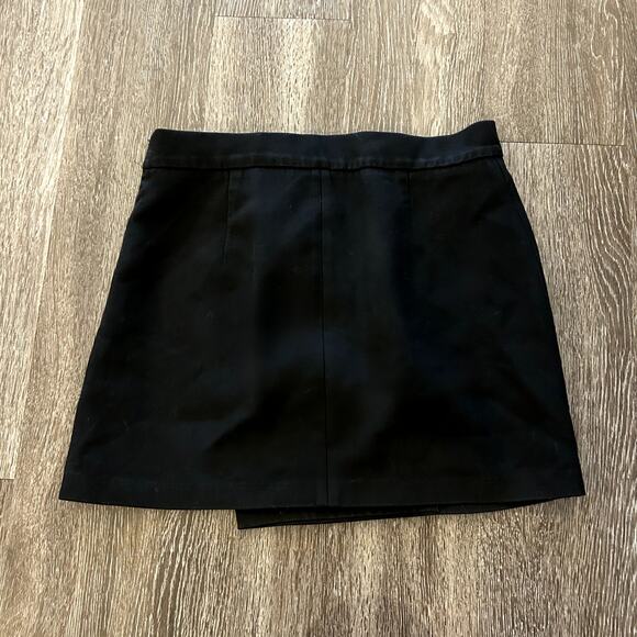 EUC Zara Black Buckle Mini Skirt Size M High Waisted Faux Wrap Style Tailored - Picture 11 of 11